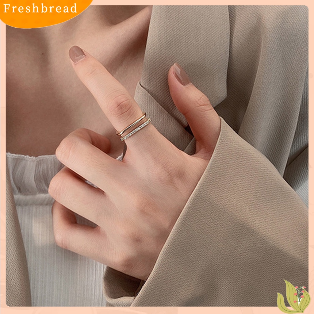 &lt; Freshbread &gt; Wanita Cincin Terbuka Anti-Cacat Besar Lengket Colorfast Kokoh Dua Lapis Permukaan Halus Mengkilap Melubangi Cubic Zirconia Bertatahkan Wanita Jari Cincin Perhiasan Perempuan