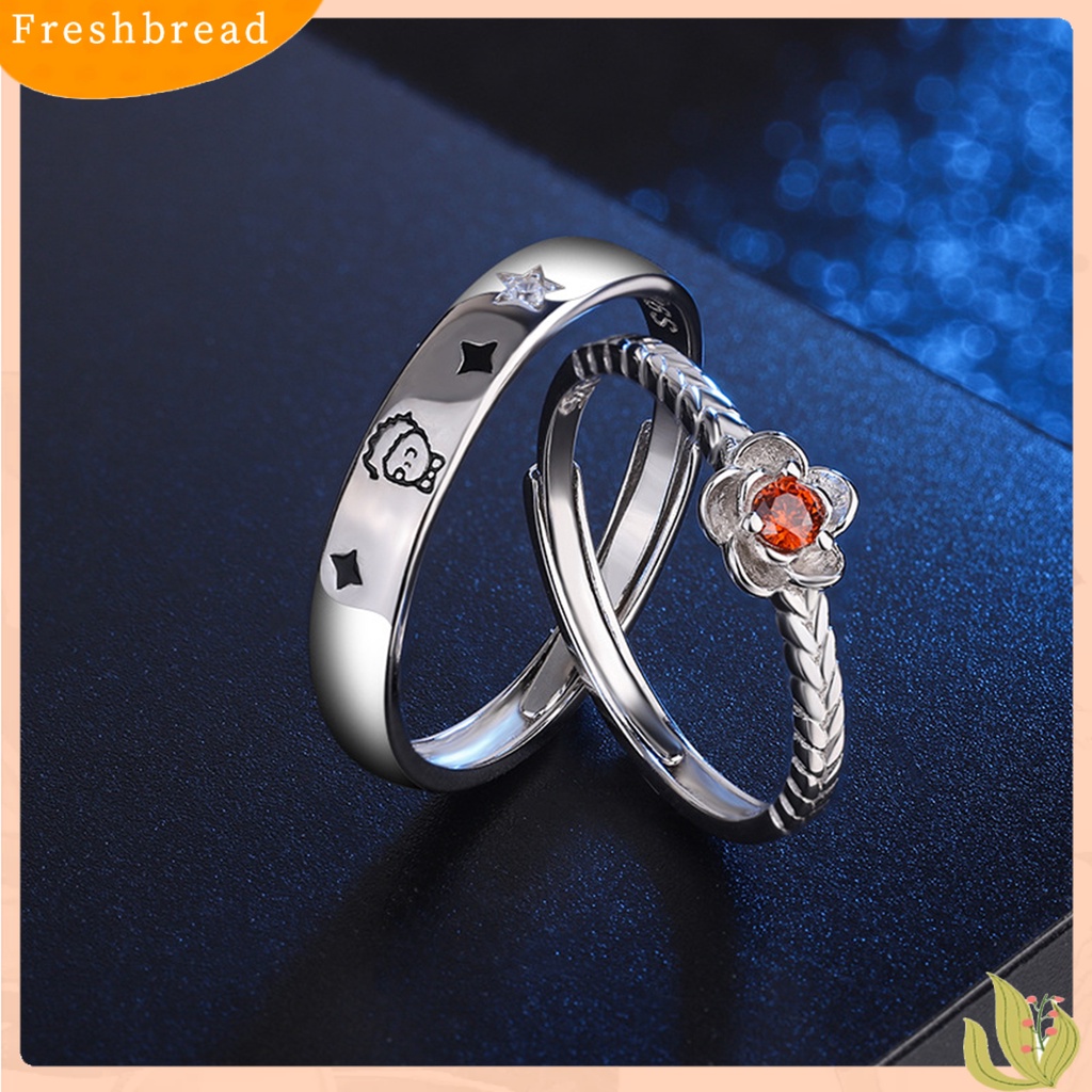 &lt; Freshbread &gt; Finger Band Adjustable Shiny Polishing Charming Flower Decor Dress Up Copper Light Mewah Cubic Zirconia Pasangan Terbuka Cincin Fashion Perhiasan