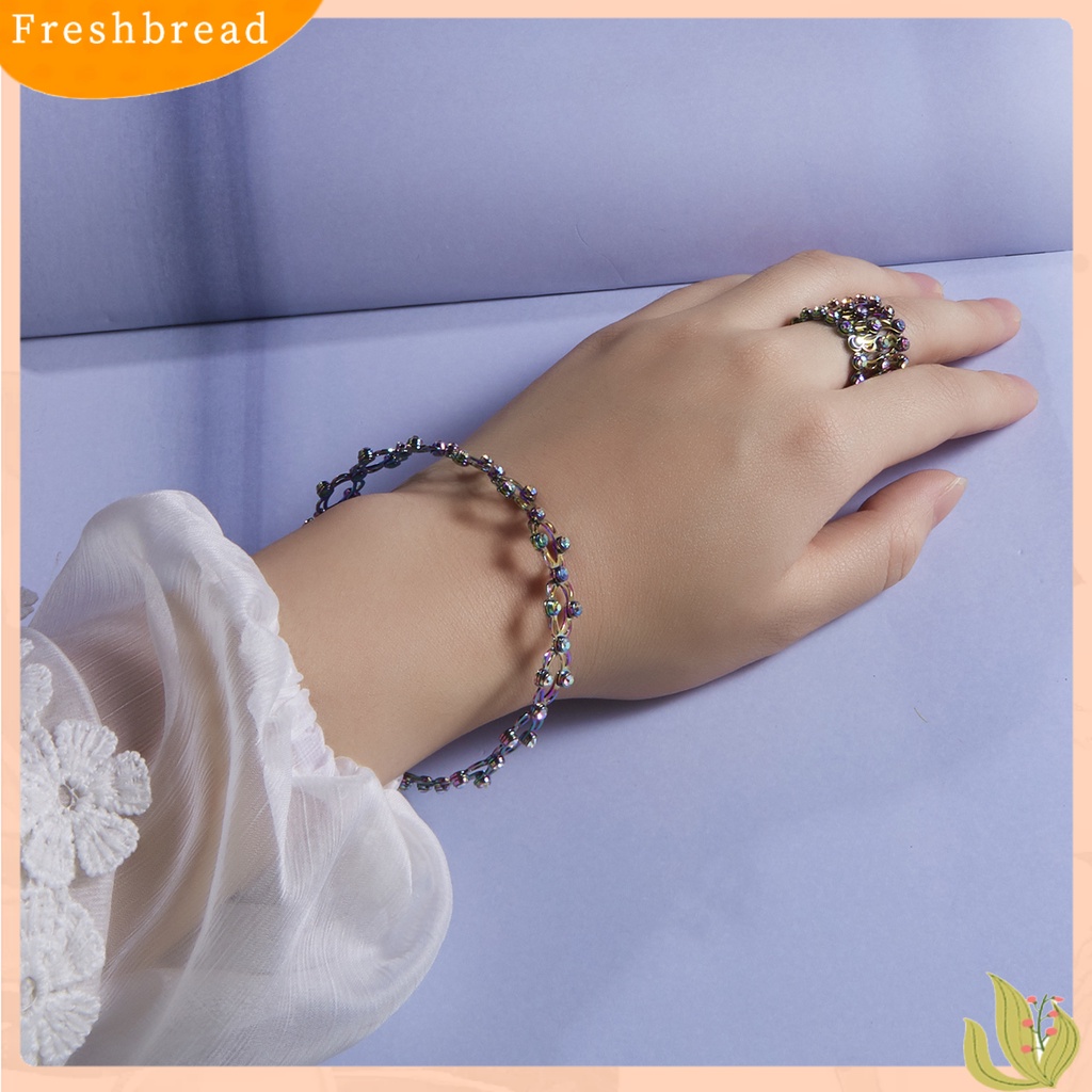 &lt; Freshbread &gt; Gelang Cincin Bebas Alergi Warna Hidup Permukaan Mengkilap Berkilau Mudah Dipakai Tahan Luntur Tembaga 2in1 Ditarik Gelang Cincin Wanita Perhiasan Hadiah Ulang Tahun