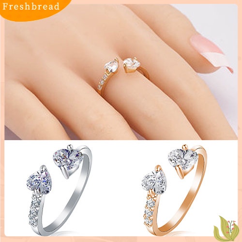 &lt; Freshbread &gt; Wanita Cinta Ganda Hati Terbuka Cincin Zirkon Mengkilap Tembaga Pernikahan Perhiasan Pengantin