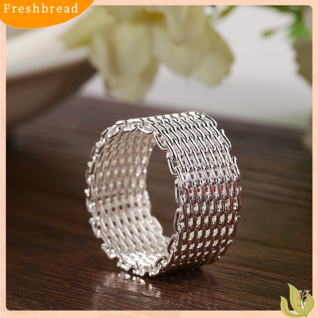 &lt; Freshbread &gt; Wanita Jaring Lebar Anyaman Jala Gaya Jari Cincin Perhiasan Berlapis Perak Charms Hadiah