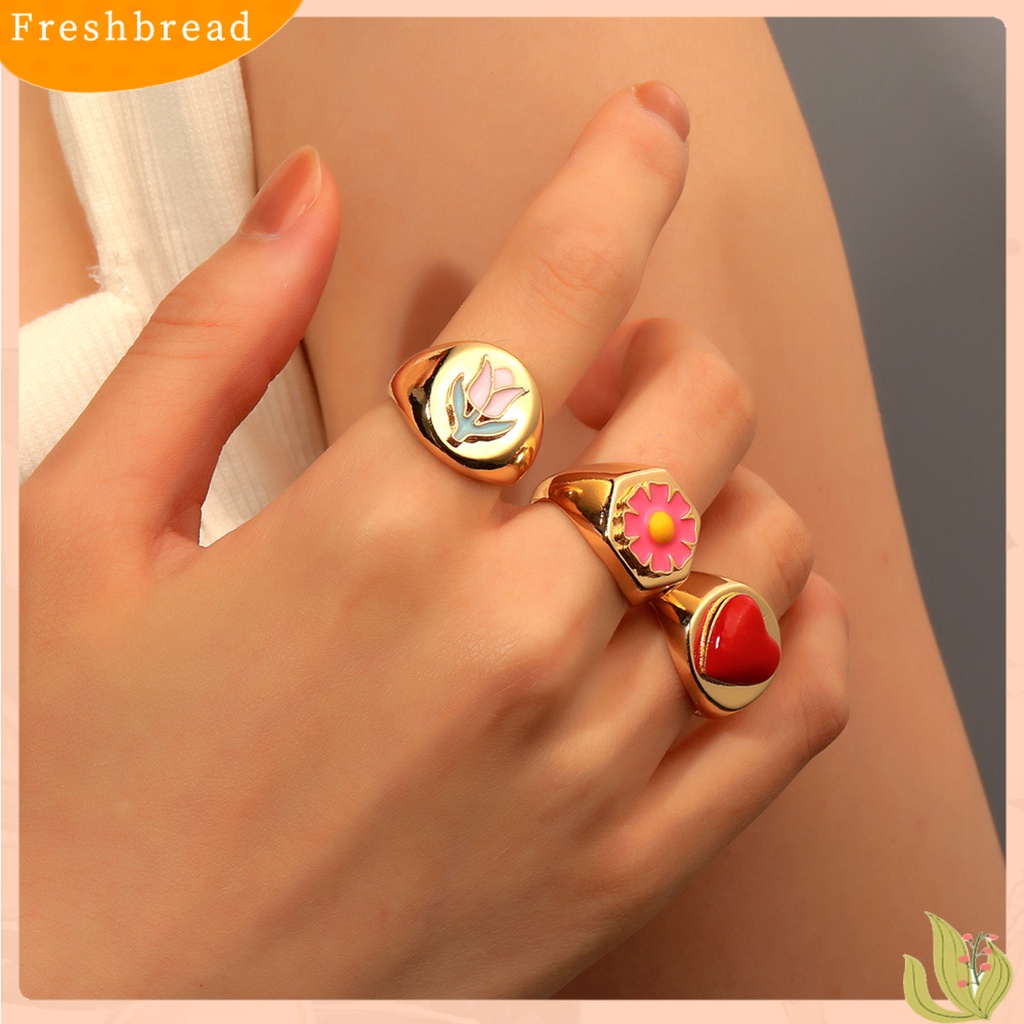 &lt; Freshbread &gt; Wanita Cincin Geometris Electroplating Vintage Menawan All-match Hadiah Hias Cinta Hati Bunga Enamel Jari Cincin Pesona Perhiasan Untuk Pakaian Sehari-Hari