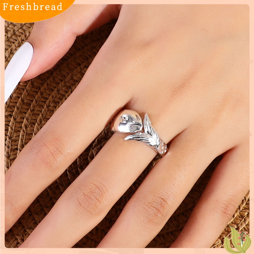 &lt; Freshbread &gt; Lady Ring Lebar Ukir Kokoh Warna Perak Ikan Adjustable Ring Perhiasan Aksesoris