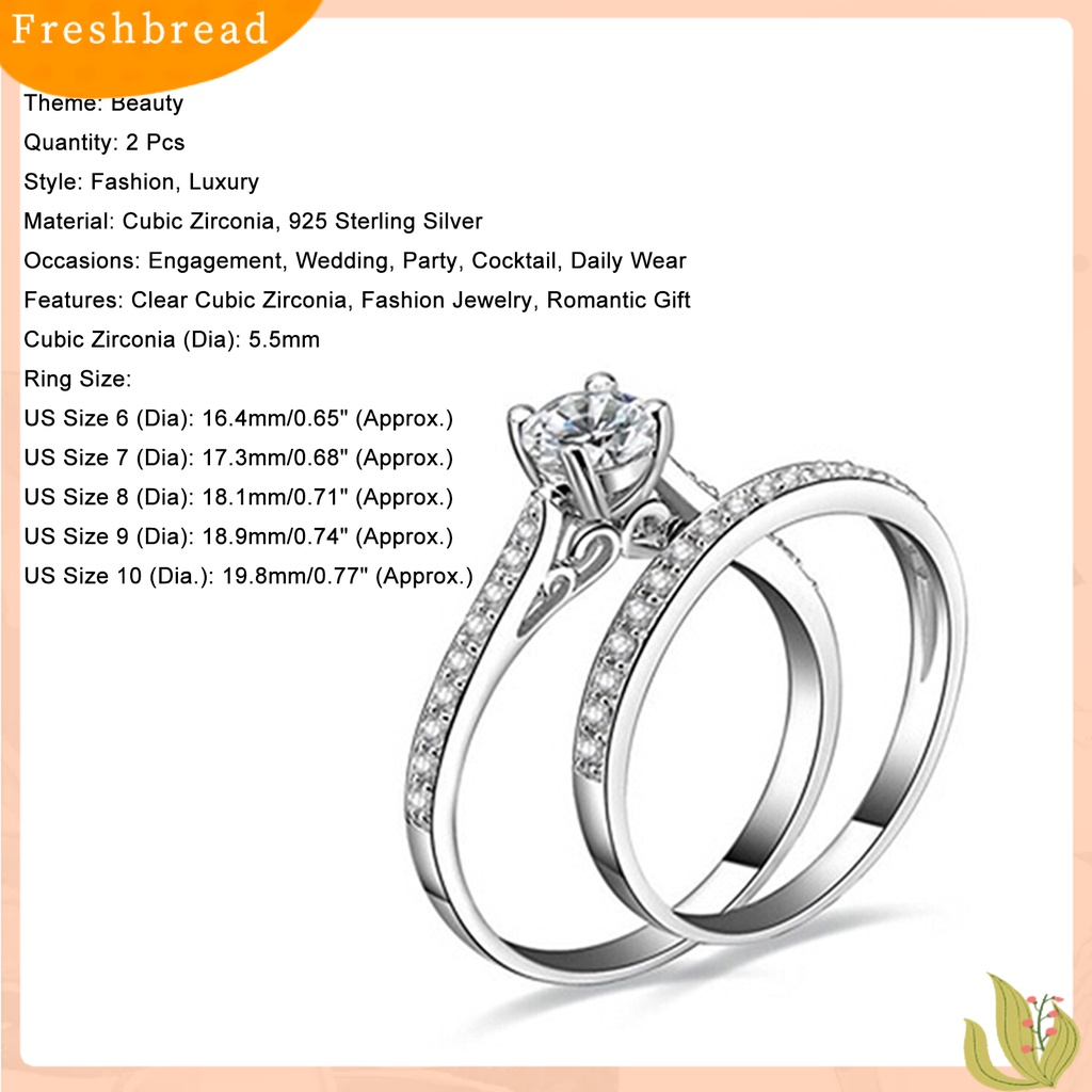 &lt; Freshbread &gt; 2Pcs/Set Cincin Shiny Cubic Zirconia Plated Silver Cincin Jari Pasangan Romantis Untuk Pernikahan