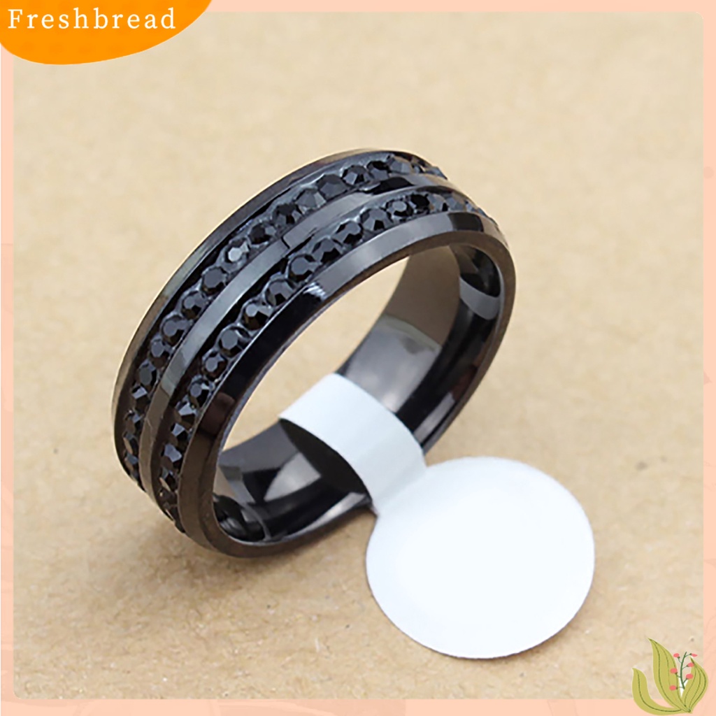 &lt; Freshbread &gt; Band Ring Berlian Imitasi Dekorasi Perhiasan Hadiah Stainless Steel Pria Dan Wanita Band Finger Ring Untuk Pesta