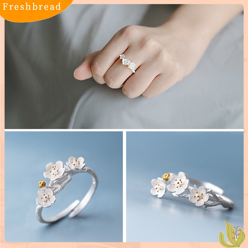 &lt; Freshbread &gt; Mode Plum Blossom Cincin Jari Terbuka Buatan Tangan Bunga Dapat Disesuaikan Perhiasan Wanita