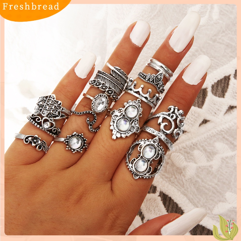 &lt; Freshbread &gt; 16Pcs/Set Retro Boho Hamsa Tangan Mahkota Jari Midi Buku Jari Susun Rings Perhiasan