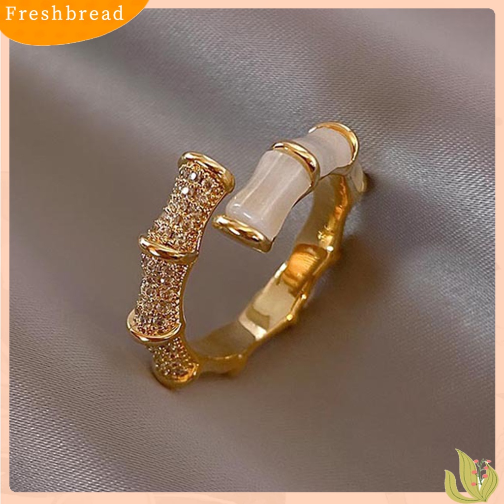 &lt; Freshbread &gt; Cincin Wanita Bentuk Bambu Bukaan Dapat Disesuaikan Cubic Zirconia Hias Women Circlet Untuk Pakaian Sehari-Hari