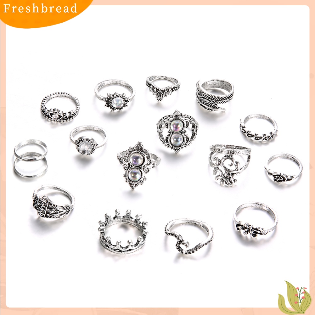 &lt; Freshbread &gt; 16Pcs/Set Retro Boho Hamsa Tangan Mahkota Jari Midi Buku Jari Susun Rings Perhiasan