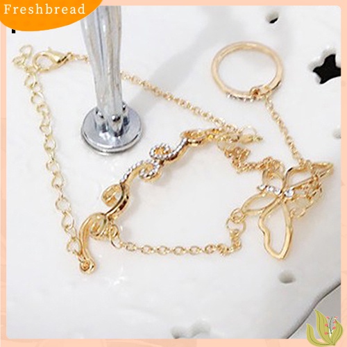 &lt; Freshbread &gt; Wanita Berongga Kupu-Kupu Link Mewah Rantai Jari Cincin Gelang Fashion Perhiasan