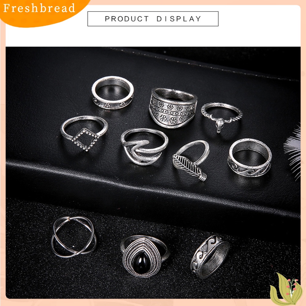 &lt; Freshbread &gt; 10 Pcs Wanita Totem Bulu Jari Midi Knuckle Rings Set Bohemian Perhiasan Hadiah