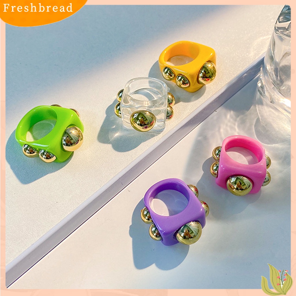 &lt; Freshbread &gt; Cincin Jari Geometris Trendy Wanita Semua Cocok Dengan Cincin Bola Logam Untuk Pesta