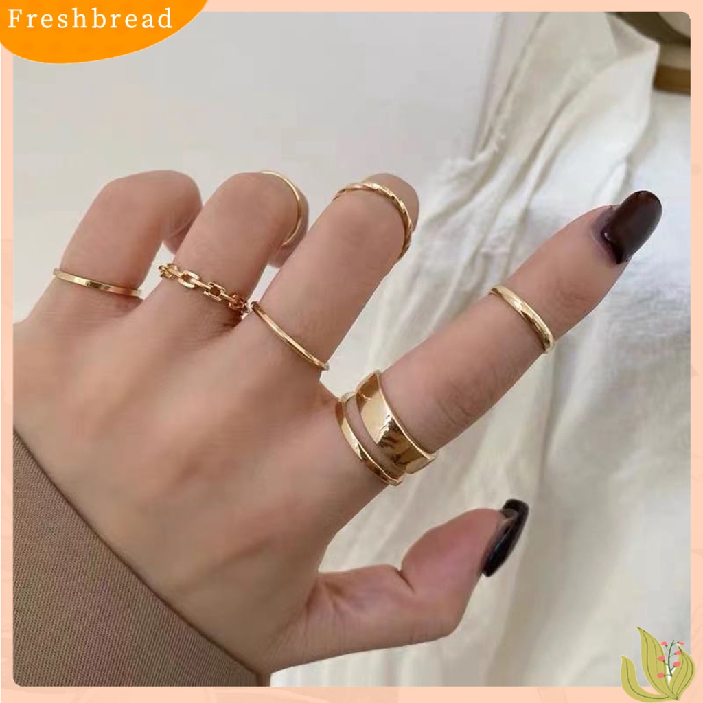 &lt; Freshbread &gt; 7Pcs/set Wanita Knuckle Rings Geometris Bukaan Adjustable Hip Hop Stackable Finger Rings Untuk Pesta Club Cosplay