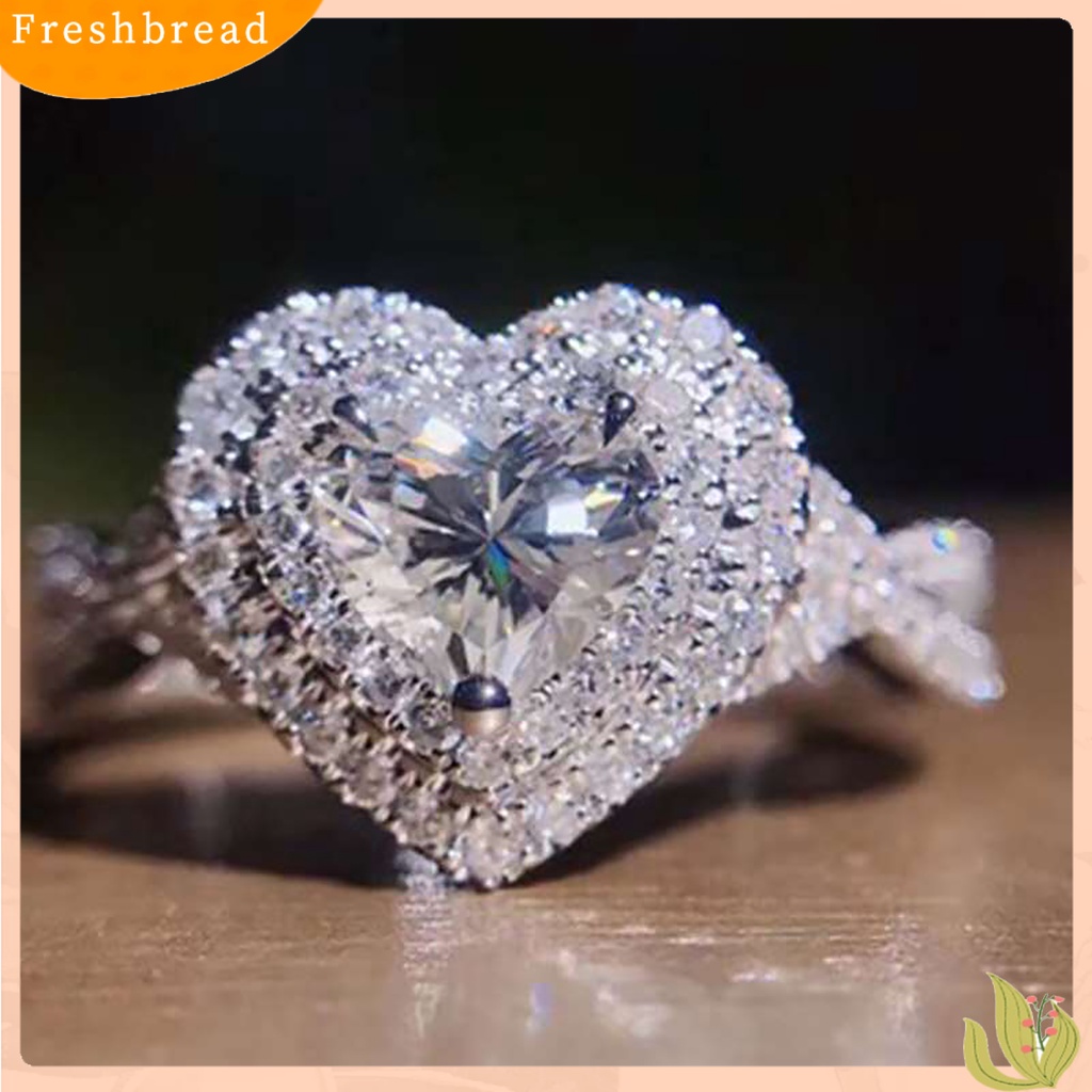 &lt; Freshbread &gt; Wanita Berbentuk Hati Berlian Imitasi Cincin Fashion Alloy Circlet Shiny Jewelry Gift