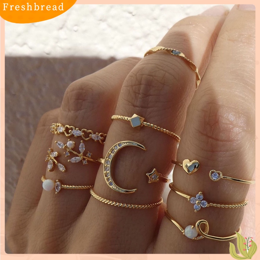 &lt; Freshbread &gt; 10Pcs Cincin Logam Tidak Teratur Paduan Indah Cubic Zirconia Perhiasan Ring Untuk Pakaian Sehari-Hari