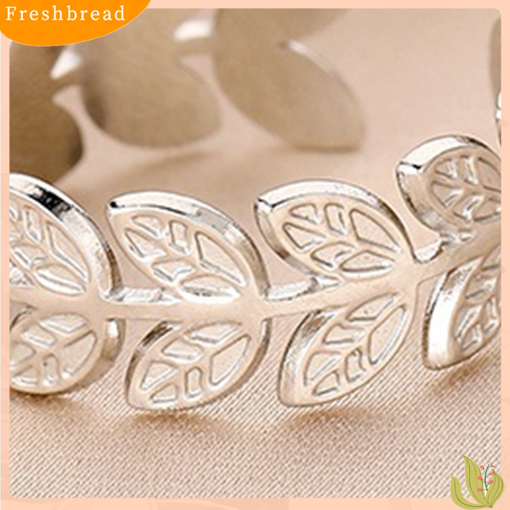 &lt; Freshbread &gt; Cincin Jari Pembukaan Daun Perhiasan Cincin Retro Bahan Stainless Steel Untuk Pesta Perjamuan Prom