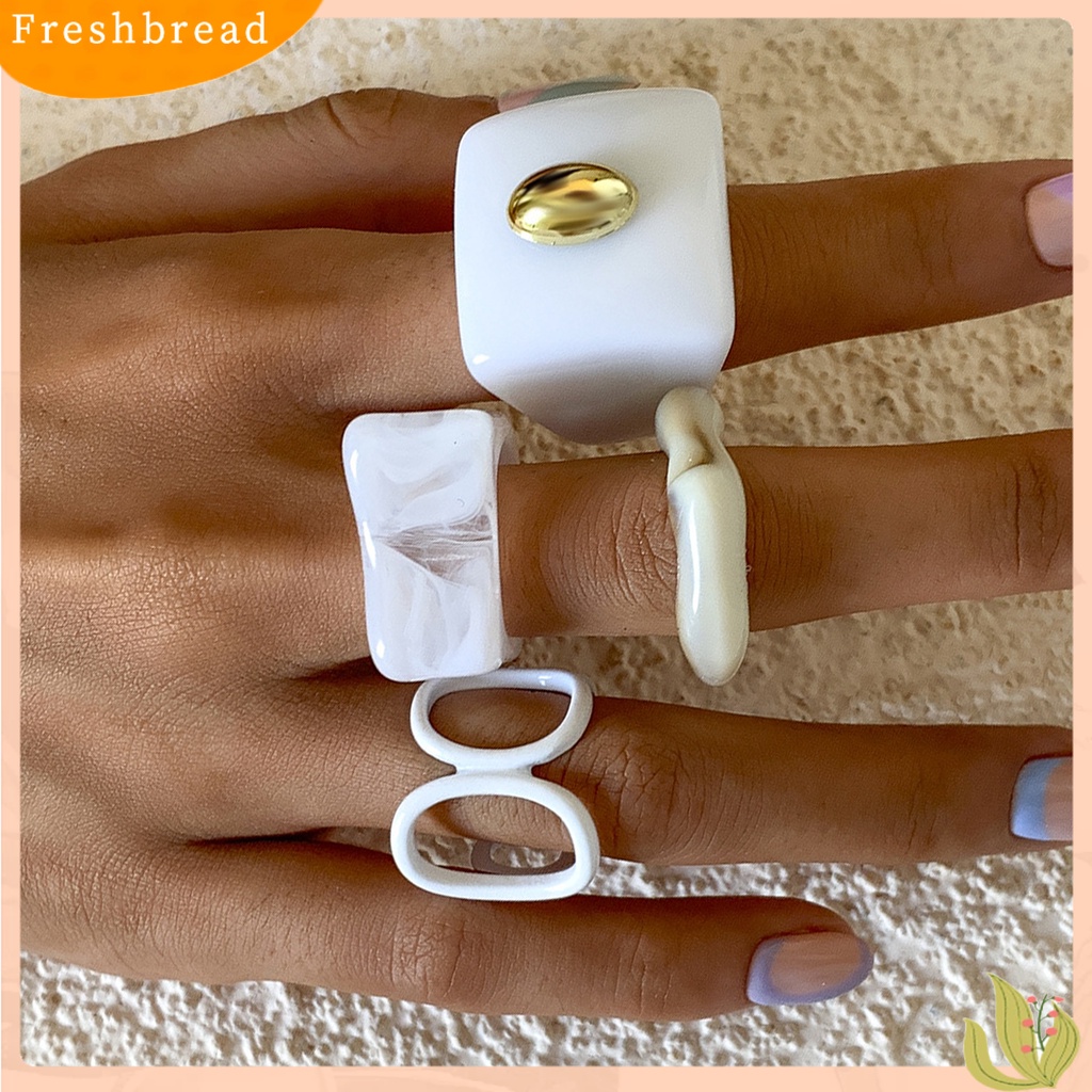 &lt; Freshbread &gt; 4Pcs Cincin Akrilik Menawan Chic Vintage Tebal Open Finger Ring Set Untuk Wanita