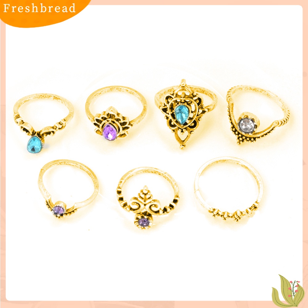 &lt; Freshbread &gt; 7Pcs/Set Wanita Vintage Lotus Midi Jari Di Atas Knuckle Stacking Rings Jewelry