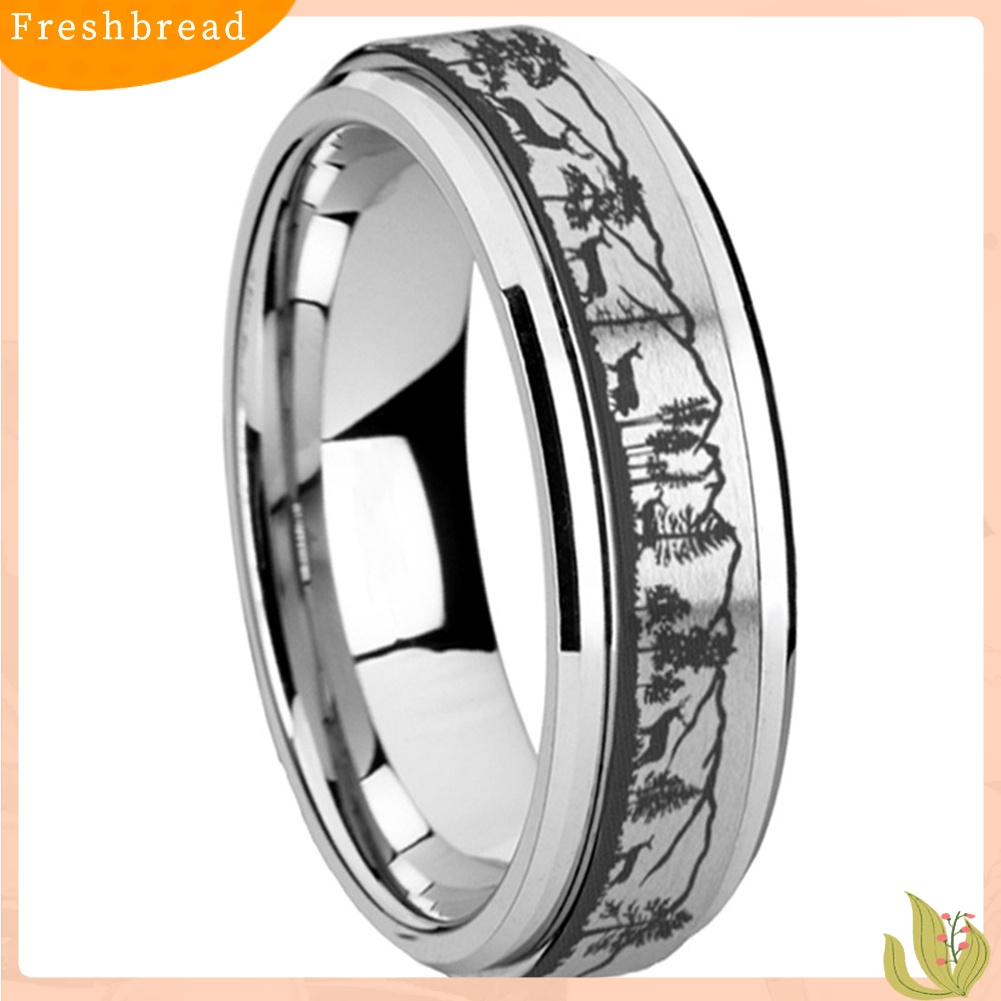 &lt; Freshbread &gt; Unisex Kreatif Hutan Stray Deer Print Titanium Steel Rotatable Spinner Ring