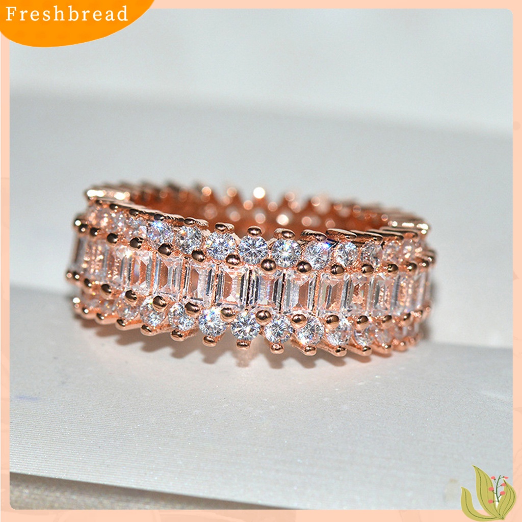 &lt; Freshbread &gt; Wanita Kreatif Berkilau Cubic Zirconia Bertatahkan Pita Lebar Cincin Perhiasan Hadiah