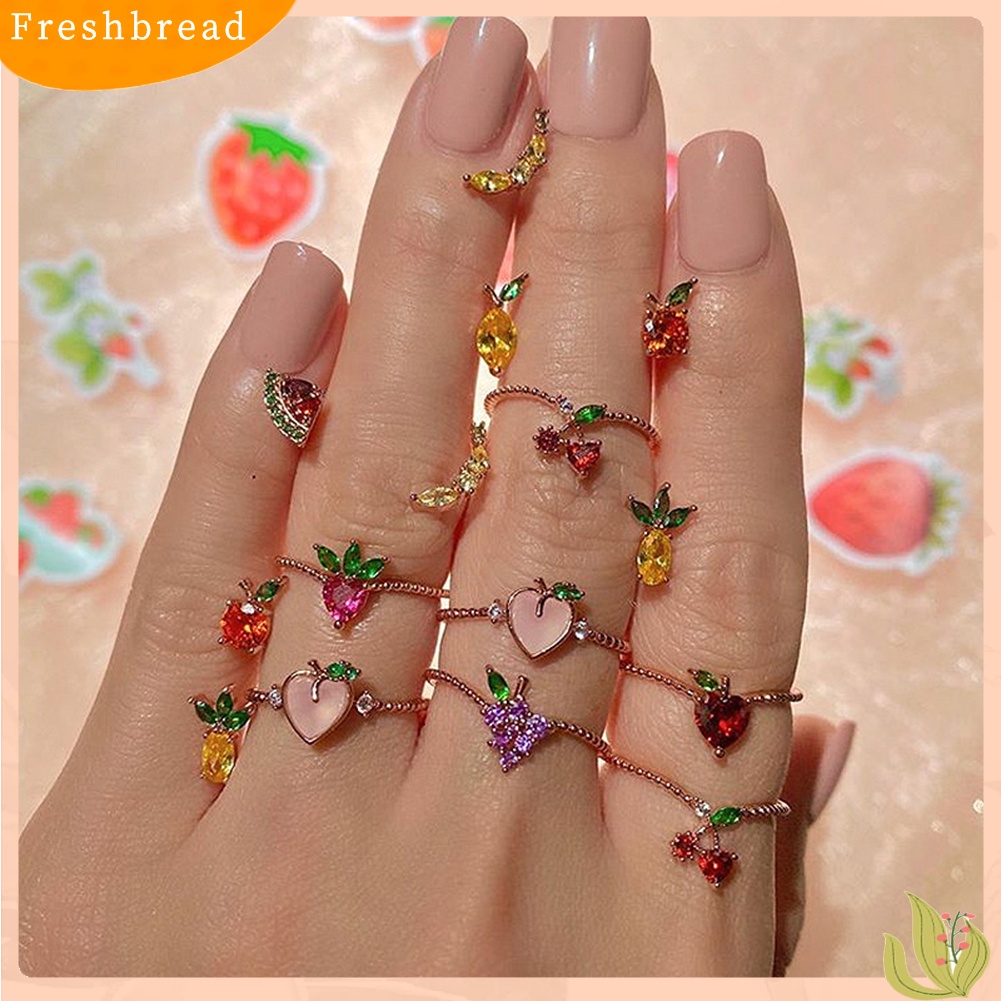 &lt; Freshbread &gt; Indah Gaya Anggur Apel Strawberry Cherry Desain Cincin Wanita Perhiasan Ornamen