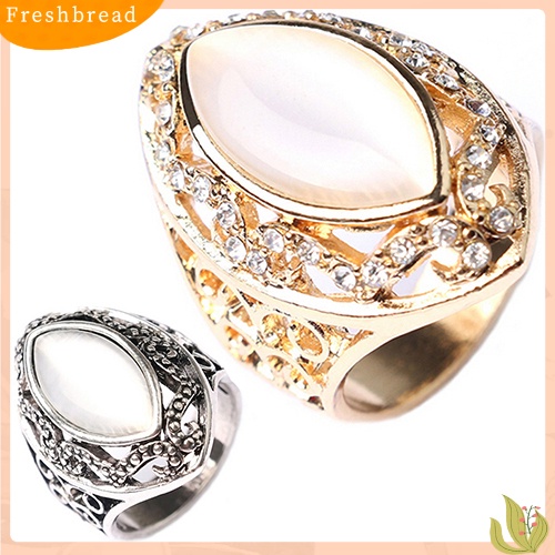 &lt; Freshbread &gt; Wanita Mewah Gaya Royal Berongga Besar Resin Opal Pesta Pernikahan Cincin Perhiasan