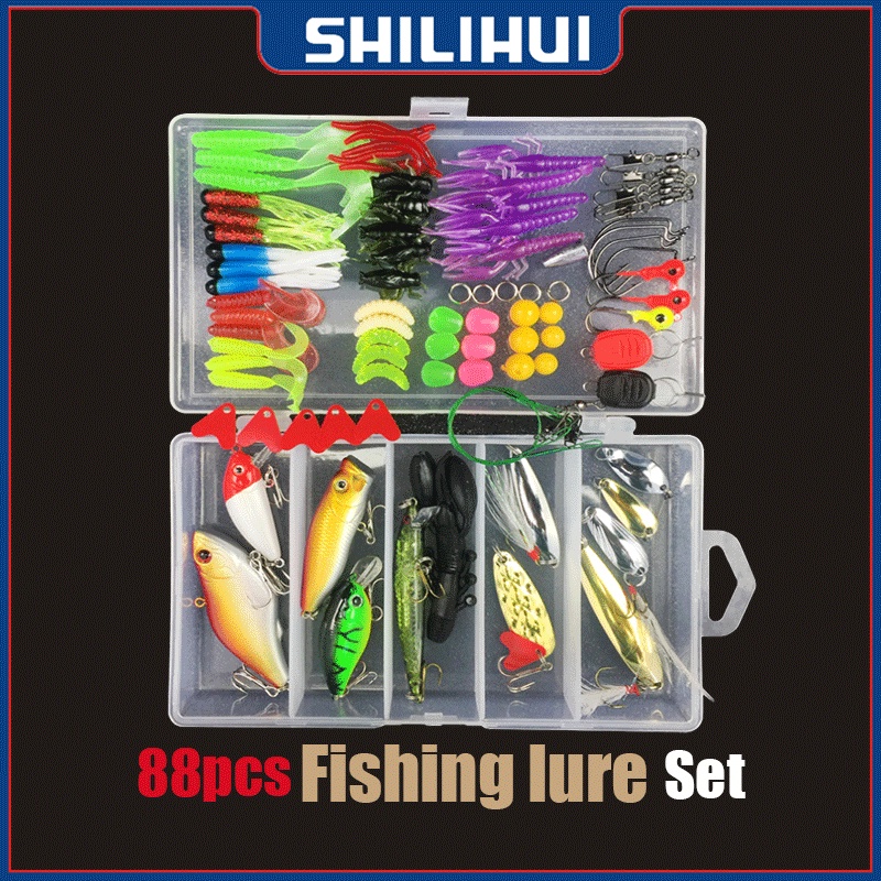 106pcs Set Umpan Pancing Fishing Tackle Box Soft Plastic Lure Umpan Campur Set Aksesoris Umpan Pancing