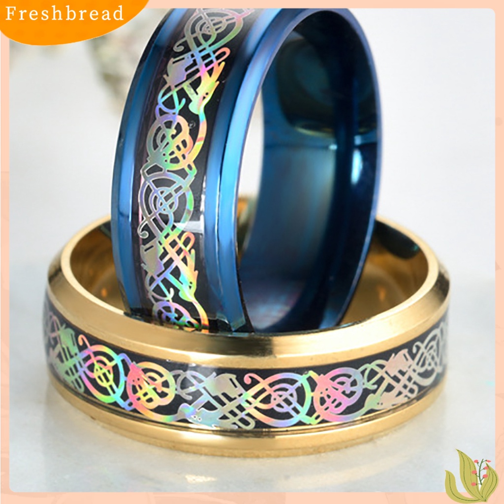 &lt; Freshbread &gt; Unisex Cincin Lebar Permukaan Halus Stainless Steel Warna-Warni Pola Mempesona Jari Cincin Perhiasan Fashion