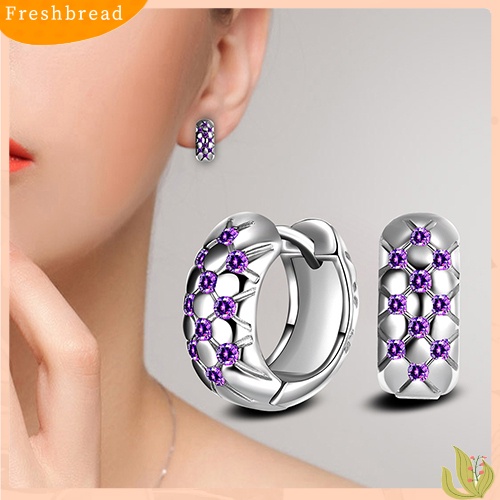 &lt; Freshbread &gt; Wanita Elegan Ungu Cubic Zirconia Ear Hoop Huggie Earrings Perhiasan Hadiah