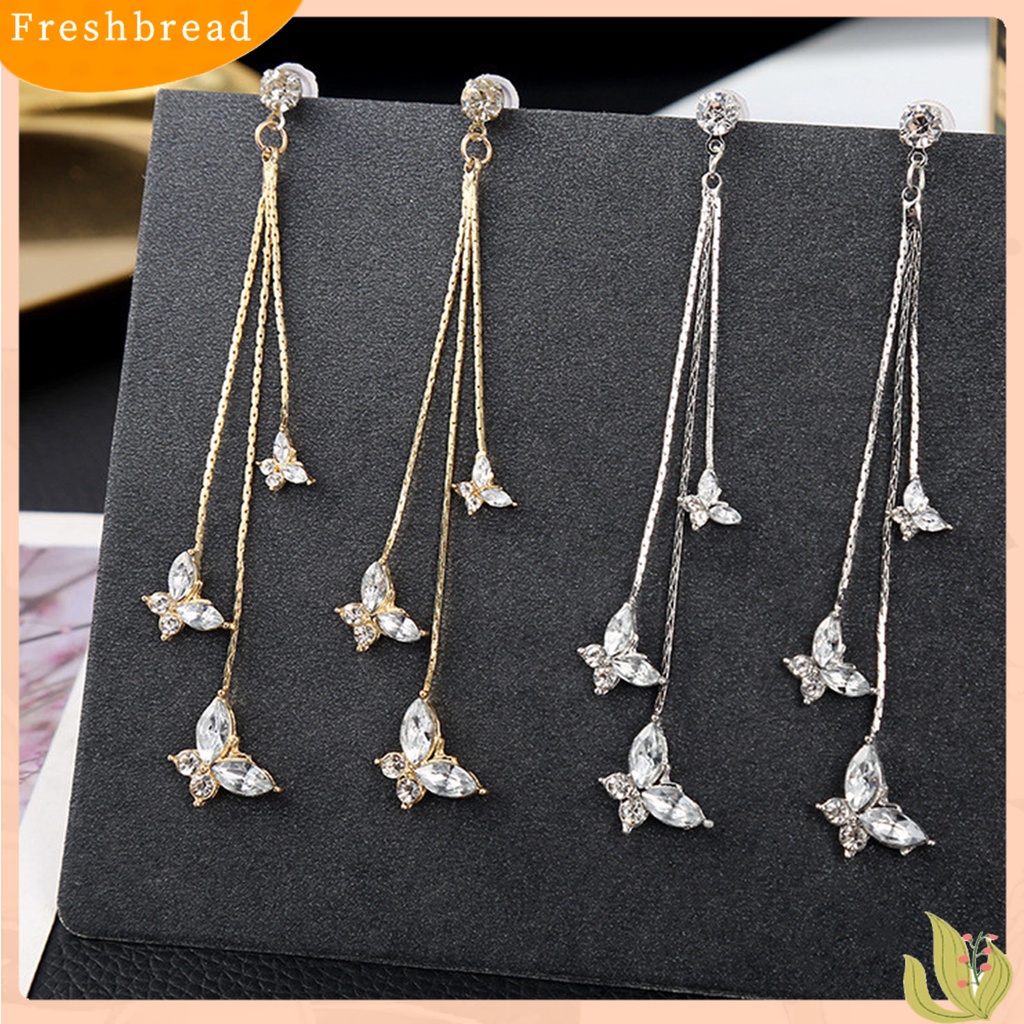 &lt; Freshbread &gt; 1pasang Wanita Anting Kupu-Kupu Jumbai Perhiasan Bersinar Kristal Imitasi Menjuntai Anting Pacaran