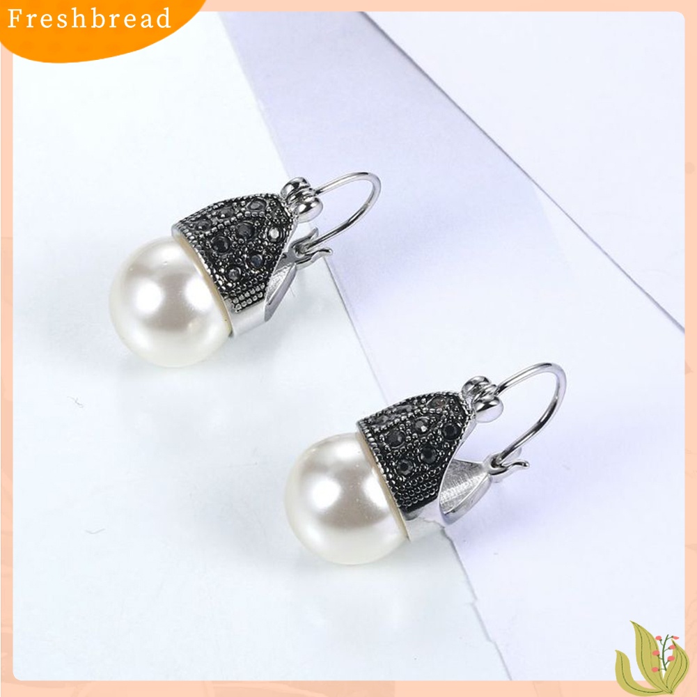 &lt; Freshbread &gt; Wanita Vintage Cubic Zirconia Hias Mutiara Imitasi Liontin Anting Perhiasan Hadiah