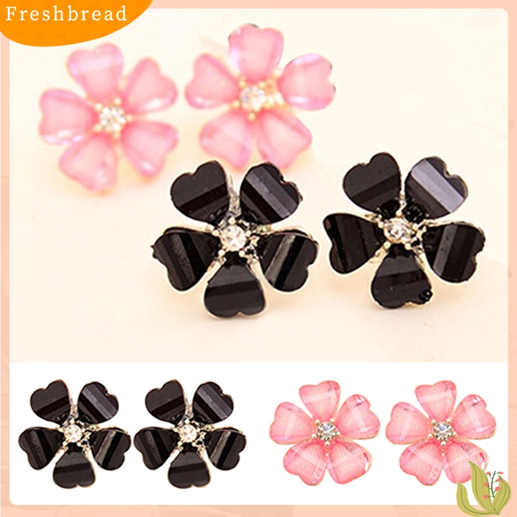 &lt; Freshbread &gt; Ear Stud Kelopak Berlian Imitasi Motif Bunga Bahan Alloy Indah Berkilau Anting Untuk Wanita