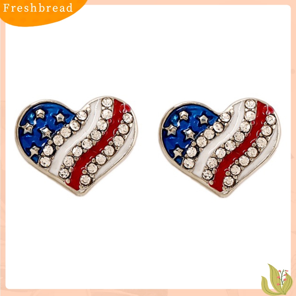 &lt; Freshbread &gt; Wanita Berlian Imitasi Bintang Cinta Hati Bendera Amerika Ear Studs Piercing Earrings Hadiah