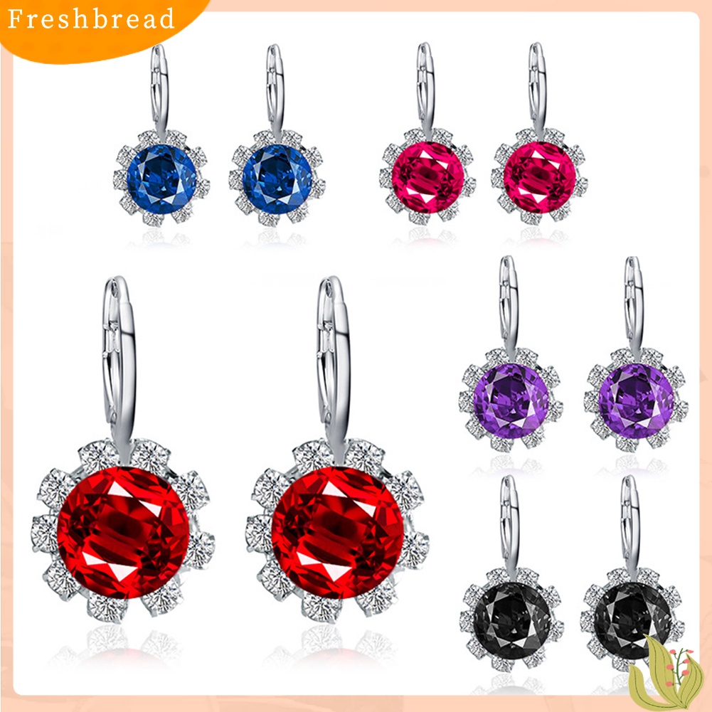 &lt; Freshbread &gt; Wanita Bergaya Bentuk Bulat Bunga Kristal Imitasi Cubic Zirconia Stud Earrings Hadiah