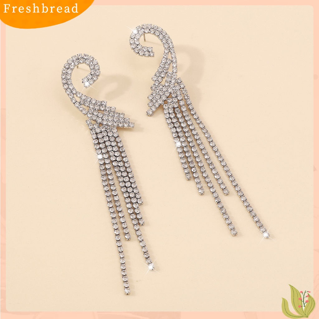 &lt; Freshbread &gt; 1pasang Anting Menjuntai Gaya Bohemian Rumbai Panjang Geometris Temperamen Mewah Dekorasi Hadiah Wanita Fashion Berlian Imitasi Mengkilap Hias Drop Earrings Untuk Perjamuan