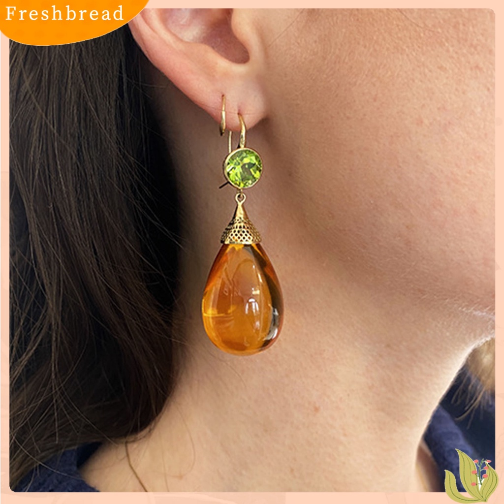 &lt; Freshbread &gt; 1pasang Wanita Drop Earrings High-end Simetris Transparan Bentuk Tetesan Air Retro Menjuntai Anting Perhiasan Pernikahan