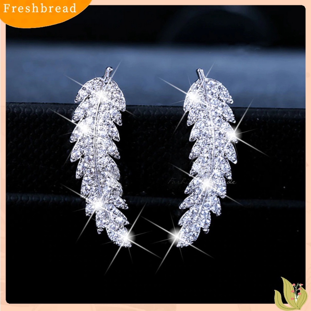 &lt; Freshbread &gt; Wanita Fashion Daun Berlian Imitasi Bertatahkan Telinga Stud Anting Hadiah Perhiasan Romantis