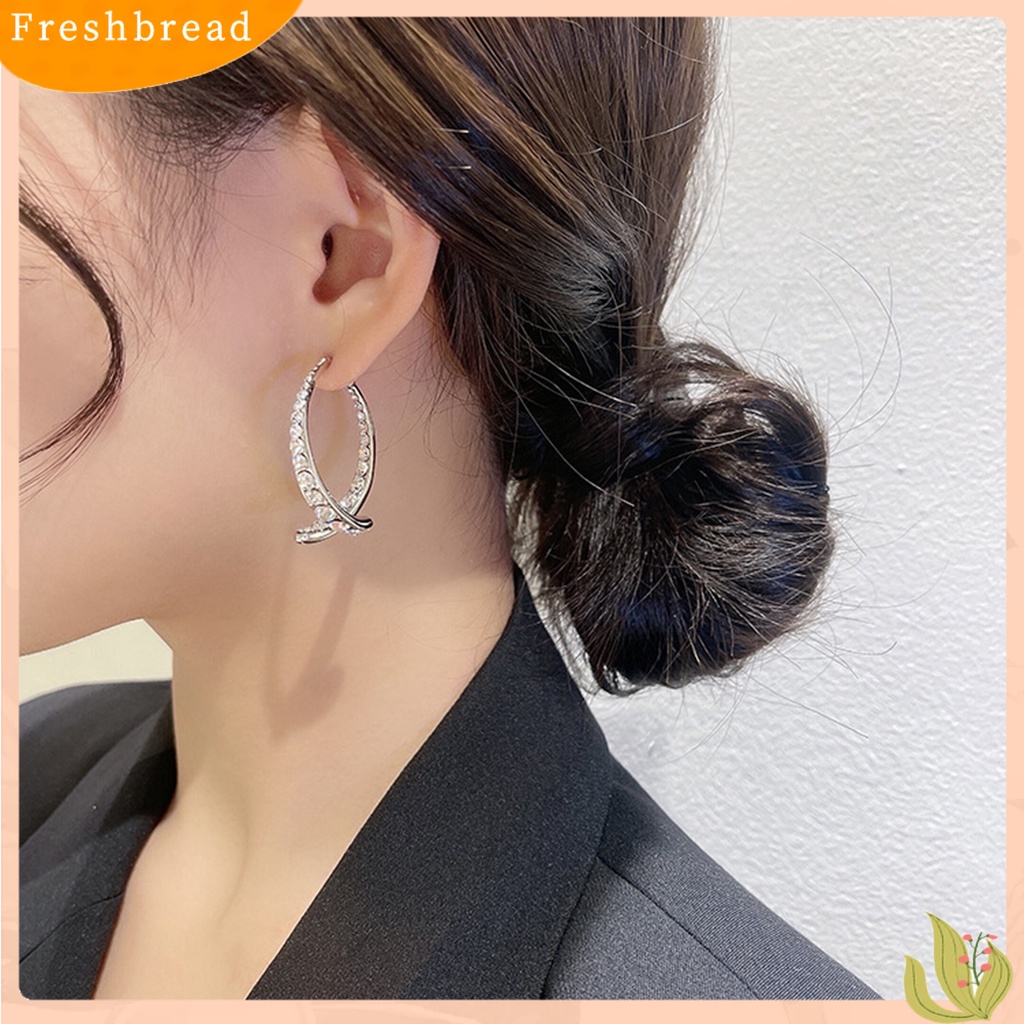 &lt; Freshbread &gt; 1pasang Romantis Pengerjaan Halus Ear Studs Wanita Cubic Zirconia Arc Fishtail Anting Elegan Untuk Tanggal