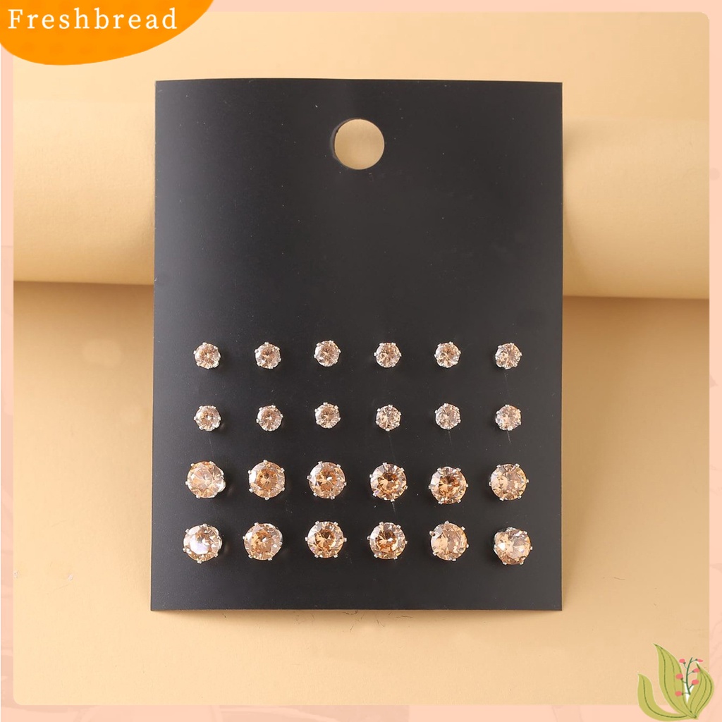 &lt; Freshbread &gt; 12pasang Anting Tusuk Wanita Perhiasan Berlian Imitasi Mengkilap Gaya Korea Geometri Ear Studs Untuk Prom