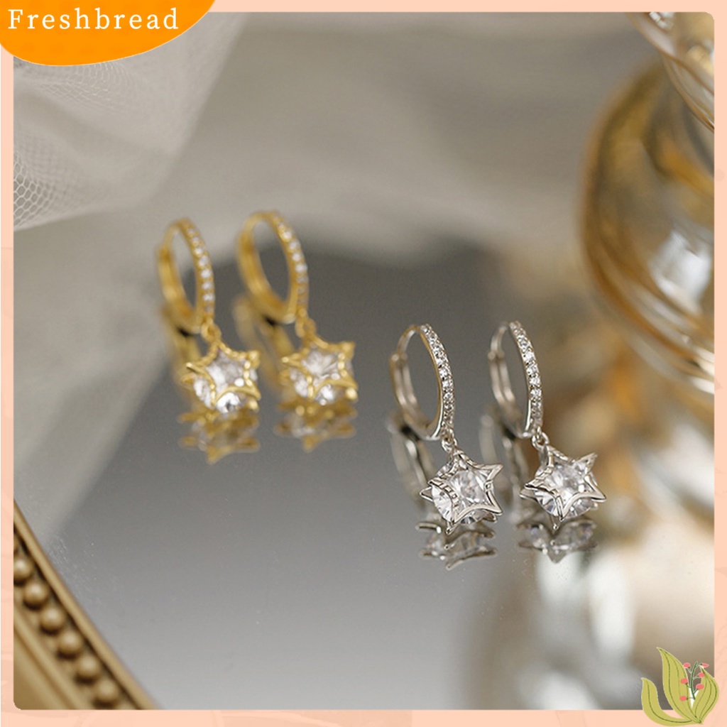 &lt; Freshbread &gt; 1pasang Drop Earrings Elegan Temperamen Retro Bling Berlian Imitasi Bintang Liontin Wanita Earrings Perhiasan Aksesoris