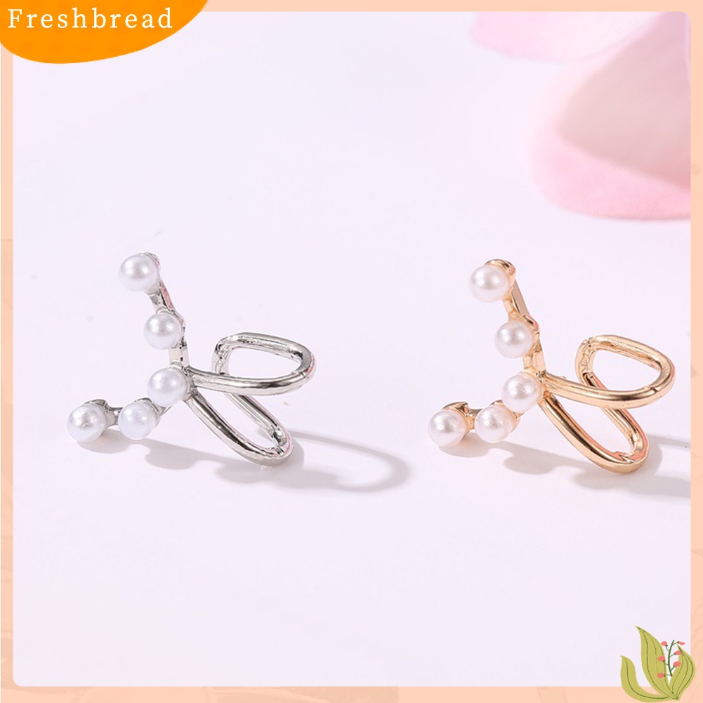 &lt; Freshbread &gt; 1Pc Arc Shaped Faux Pearl Ear Cuff Clip On Earring Wanita Perhiasan Non Piercing