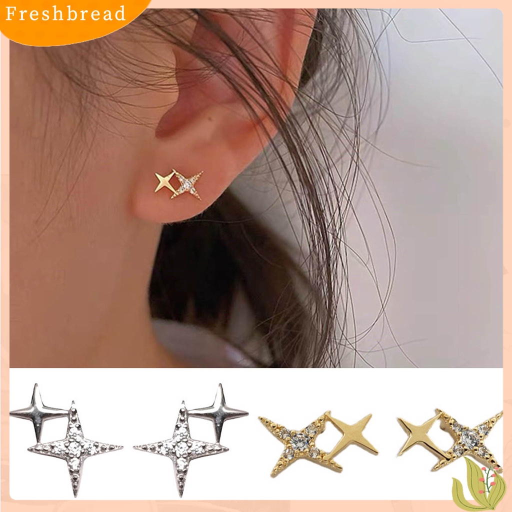 &lt; Freshbread &gt; 1pasang Anting Tusuk Bintang Perhiasan Berlian Imitasi Halus Gaya Korea Ear Studs Untuk Pakaian Sehari-Hari