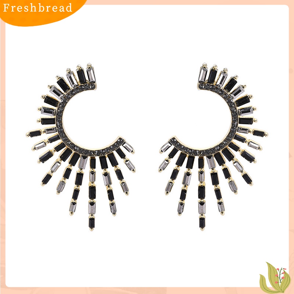 &lt; Freshbread &gt; Wanita Fashion C Bentuk Bunga Matahari Tidak Teratur Berlian Imitasi Stud Earrings Jewelry