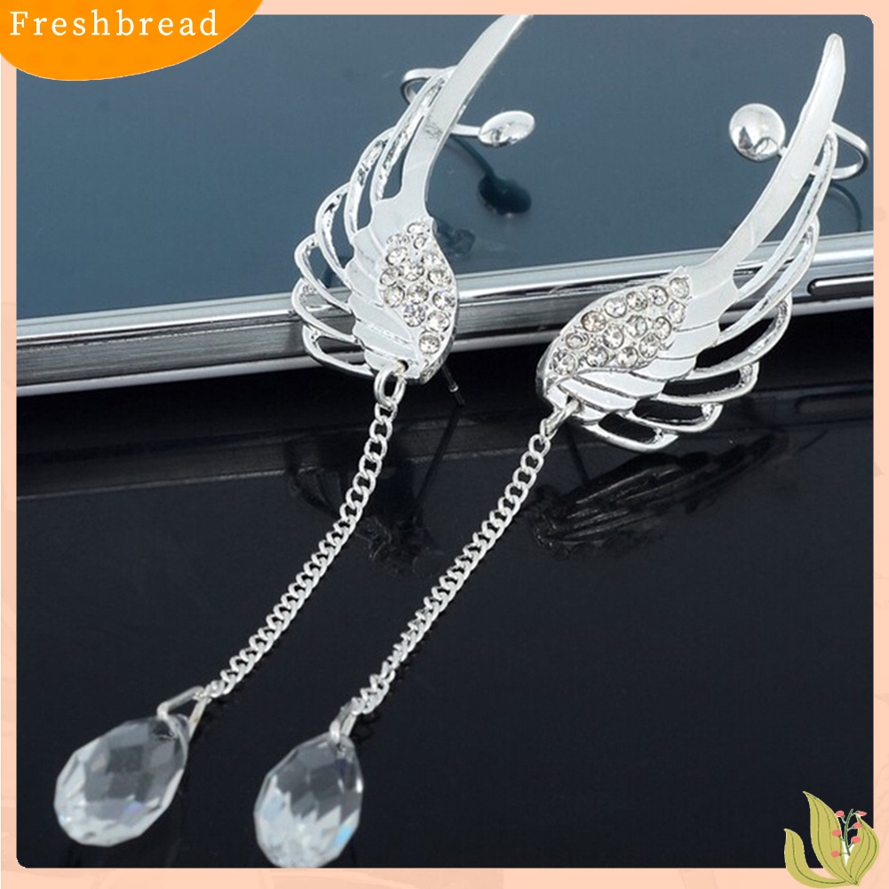 &lt; Freshbread &gt; 1Pc Wanita Sayap Malaikat Berlian Imitasi Rumbai Menjuntai Stud Anting Telinga Klip Perhiasan Hadiah