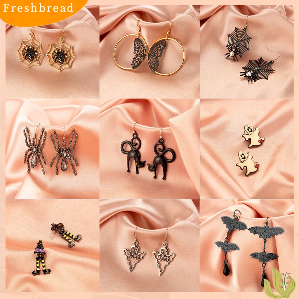 &lt; Freshbread &gt; Halloween Gothic Ghost Spider Skull Anting Perempuan Horrified Lucu Eardrop