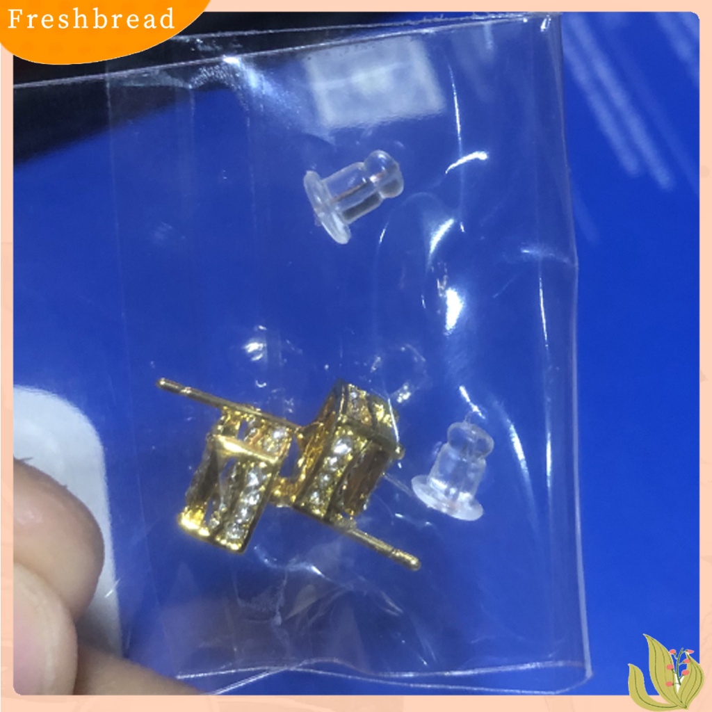 &lt; Freshbread &gt; 1pasang Giwang Telinga Persegi Kepribadian Indah Alloy Cubic Zirconia Hias Piercing Studs Earrings Untuk Kehidupan Sehari-Hari