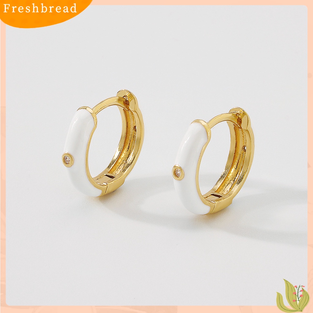 &lt; Freshbread &gt; 1pasang Anting Huggie Wanita Bentuk Bulat Epoxy Warna Manis Anting Lady Anti Cacat Portabel Untuk Hadiah