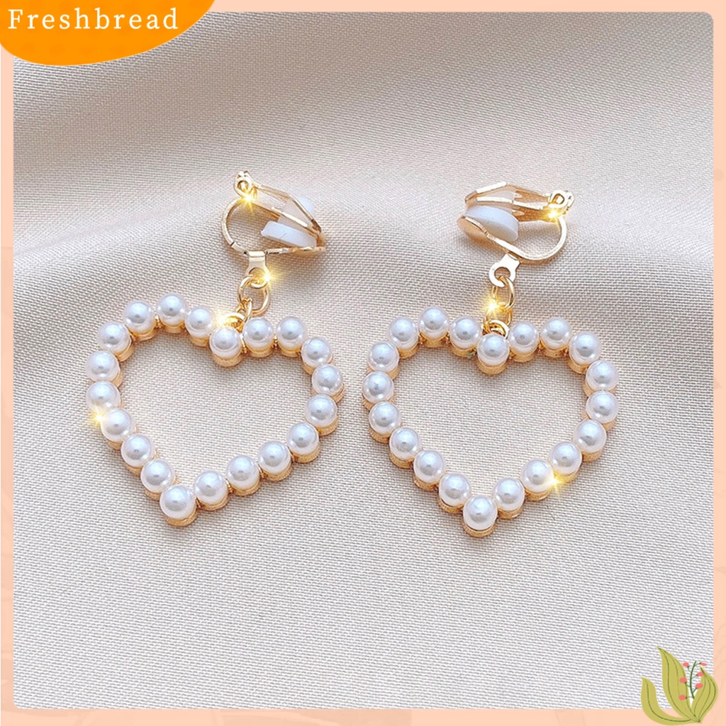 &lt; Freshbread &gt; 1pasang Klip Anting Busur Jumbai Perhiasan Tanpa Tindik Berlian Imitasi Drop Earrings Hadiah Ulang Tahun