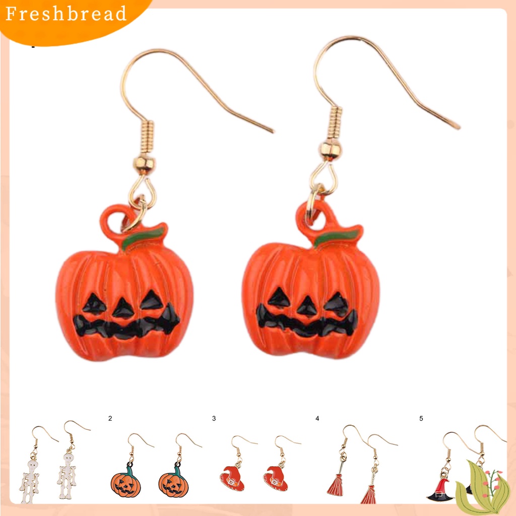 &lt; Freshbread &gt; 1pasang Hantu Lucu Halloween Anting Paduan Topi Labu Sapu Drop Hook Anting Perhiasan Pesta