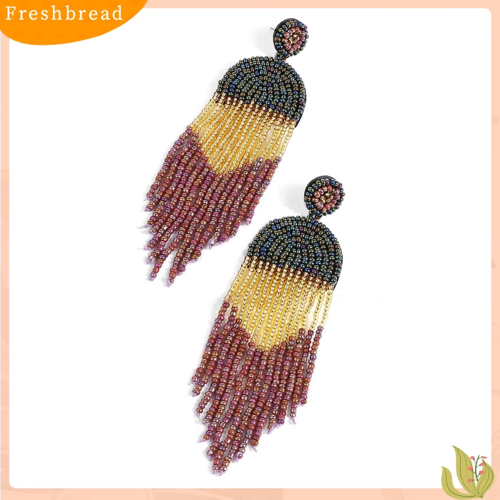 &lt; Freshbread &gt; 1pasang Manik-Manik Anting Rumbai Bentuk Air Terjun Anti-Alergi Mudah Menerapkan Manik-Manik Berwarna Drop Earrings Untuk Anak Perempuan